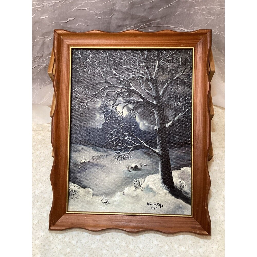 Vintage Country Night Scene Oil Paint By Numbers Signed & Dated 1973 Framed